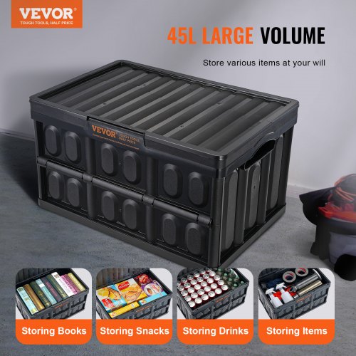 Collapsible Storage Bins with Lids, 45L 3 Packs, Folding Plastic Stackable Utility Crates with Handles, Large Heavy Duty Containers for Clothes, Toys, Books, Snack, Shoes, and Grocery Organizing