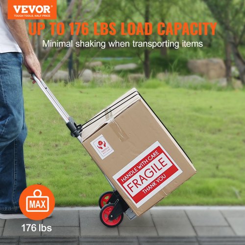 Folding Hand Truck, 176 lbs Load Capacity, Aluminum Portable Cart, Convertible Hand Truck and Dolly with Telescoping Handle and Rubber Wheels, Ultra Lightweight Super Strong for Moving Warehouse