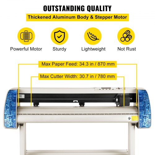 Vinyl Cutter 870mm Vinyl Cutter Machine Maximum Paper Feed 34inch White Vinyl Plotter Cutter Machine Vinyl Plotter with Sturdy Floor Stand Adjustable Force and Speed for Sign Making