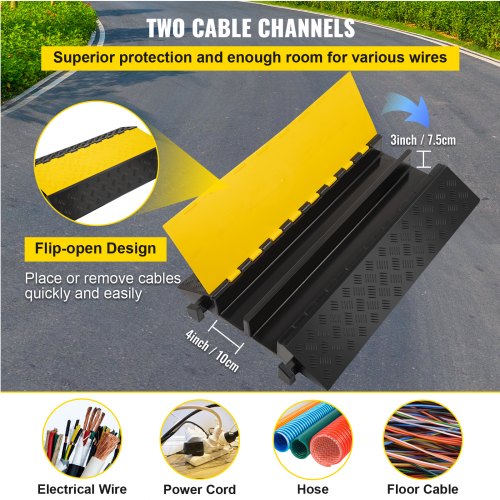 2 Channel Cable Protectors Rubber Cable Ramps 66000lbs per Axle Capacity Protective Cable Wire Cord Ramp Driveway Rubber Traffic Speed Bumps Cable Protector