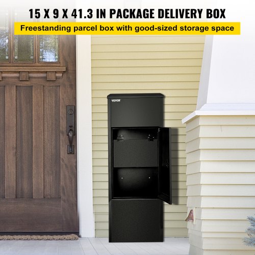 Mail Package Drop Box, 15'' x 9'' x 41.3'' Package Parcel Box, Galvanized Steel Parcel Drop Box, Mailbox w/Code Lock, Secure Postbox w/Hardware, Delivery Box for Porch, Curbside & Outside, Black