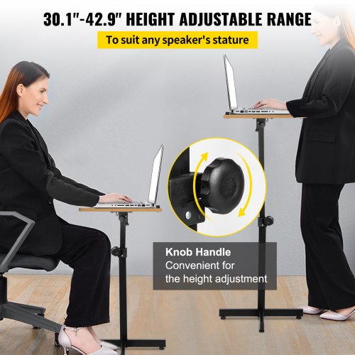 Lectern Podium Stand, Height Adjustable Laptop Table, Portable Presentation Standing for Classroom, Office, Church, Tilting Desktop with Edge Stopper, Oak