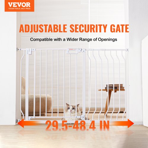 Baby Gate, 29.5"-48.4" Extra Wide, 30" High, Dog Gate for Stairs Doorways and House, Easy Step Walk Thru Auto Close Child Gate Pet Security Gate with Pressure Mount Kit and Wall Mount Kit, White