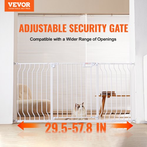 Baby Gate, 29.5"-57.8" Extra Wide, 30" High, Dog Gate for Stairs Doorways and House, Easy Step Walk Thru Auto Close Child Gate Pet Security Gate with Pressure Mount Kit and Wall Mount Kit, White