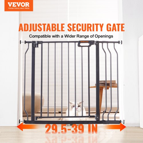 Baby Gate, 29.5"-39" Extra Wide, 30" High, Dog Gate for Stairs Doorways and House, Easy Step Walk Thru Auto Close Child Gate Pet Security Gate with Pressure Mount Kit and Wall Mount Kit, Black