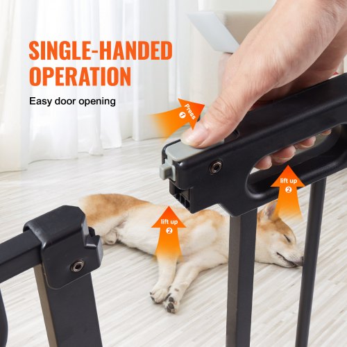 Baby Gate, 29.5"-39" Extra Wide, 30" High, Dog Gate for Stairs Doorways and House, Easy Step Walk Thru Auto Close Child Gate Pet Security Gate with Pressure Mount Kit and Wall Mount Kit, Black