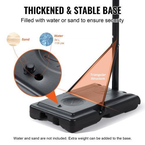 Basketball Hoop, 4-10 ft Adjustable Height Portable Backboard System, 44 inch Basketball Hoop & Goal, Kids & Adults Basketball Set with Wheels, Stand, and Fillable Base, for Outdoor/Indoor