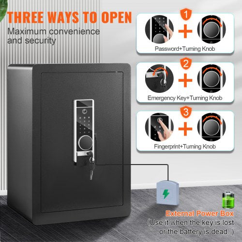 Safe, 2.2 Cubic Feet Home Safe, Steel Security Safe with Fingerprint, Digital Keypad and 2 Keys, Cabinet Safe with Large Fire-proof Bag, Protect Cash, Gold, Jewelry, Documents, 15.8x13x23.6 inch