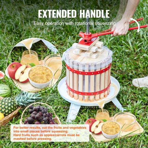 Fruit Wine Press, 3.2 Gallon/12L, Solid Wood Basket with 6 Blocks, Manual Juice Maker, Cider Apple Grape Tincture Vegetables Honey Olive Oil Making Press with Pole Handle Bar for Kitchen, Home