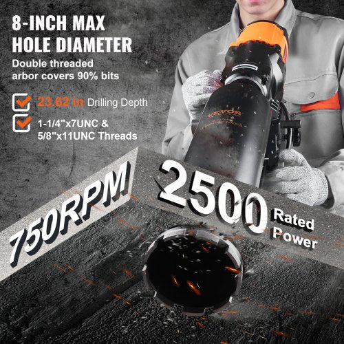 Wet&Dry Diamond Core Drill Machine Concrete Core Drill Rig 3200W 750RPM