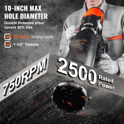 Diamond Core Drill Machine Concrete Core Drill Rig Casters 3200W 750RPM