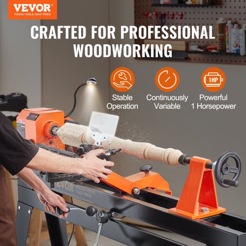 Wood Lathe with Copy Attachment, 13.78 in x 37.8 in, 1 HP 750W Woodworking Lathe with Stand, Continuously Variable Speed 680-2520 RPM with Light Hex Wrenches Turning Tool Set, for Woodworking