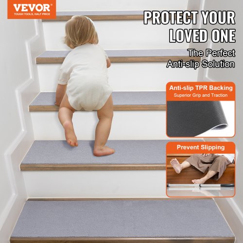 Stair Treads, Stairs Carpet Non Slip 8" x 30", Indoor Stair Runner for Wooden Steps, Anti Slip Carpet Stair Rugs Mats for Kids Elders and Dogs, 15 pcs, Gray