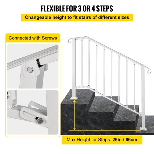 Wrought Iron Handrail Stair Rail Kit Adjustable for 3 or 4 Steps Outdoor