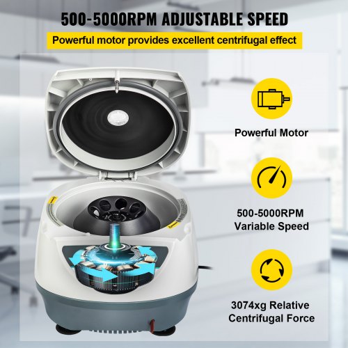 Centrifuge, 500-5000RPM Variable Speed Lab Centrifuge Machine, Max. 3074xg RCF Digital Bench-top Centrifuge, w/ 6 x 15mL & 8 x 15mL Rotor, LCD Display, RPM RCF Time Control, for Liquid Samples