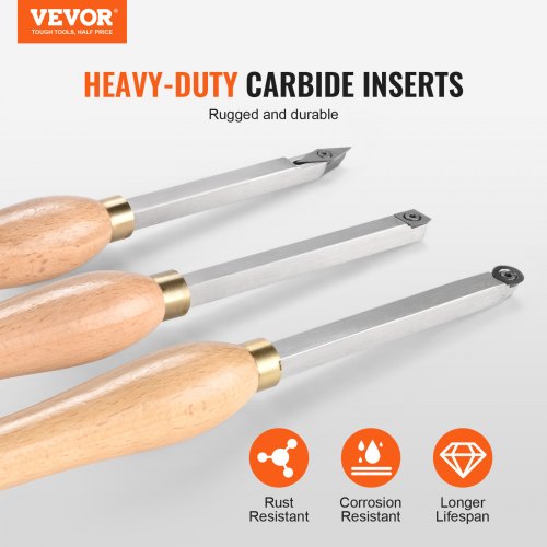 Lathe Chisel Set 3PCS Wood Working Turning Tools Carbide Steel Toolbox