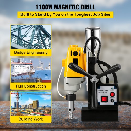MD40 1-1/2 in. Electric Magnetic Drill Press Drilling Machine with 11PC HSS Cutter Set Precise Annular Cutter Kit Compact Switchable Evolution 1100W Magnet Force