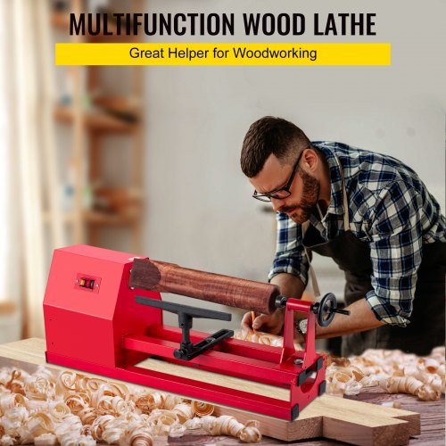Wood Lathe, Woodturning Lathe 14 Inch x 20 Inch , 4 Speeds 1100/1600/2300/3400 RPM Small Wood Lathe, 220V 400W Wood Turning Lathe Machine with Three Chisels and Wrenches