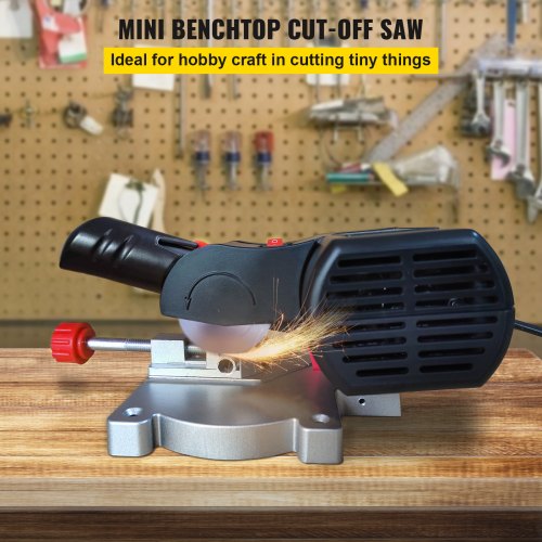 Mini Miter Cut-off Chop Saw, Two 2-5/16" Blade of Steel and Resin with 1/2" Cutting Depth, 0~45° Benchtop Miter Saw for Copper, Aluminum, Wood, Zinc in Hobby Craft