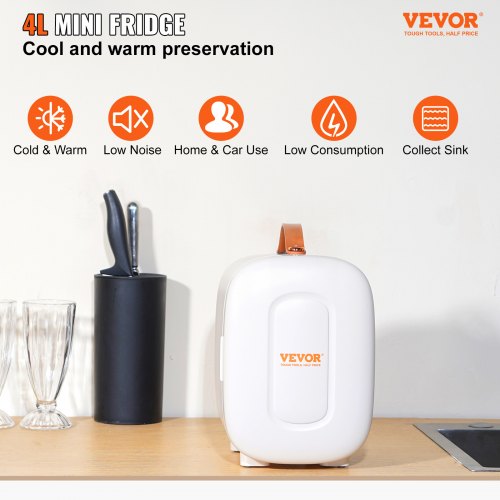 Mini Fridge, 4L/6 Cans Compact Personal Fridge, AC/DC Portable Thermoelectric Cooler and Warmer Refrigerators, Skincare Fridge for Beverage, Snacks, Home, Office and Car, CE Listed (White)