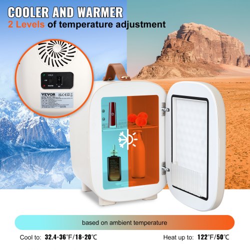 Mini Fridge, 4L/6 Cans Compact Personal Fridge, AC/DC Portable Thermoelectric Cooler and Warmer Refrigerators, Skincare Fridge for Beverage, Snacks, Home, Office and Car, CE Listed (White)