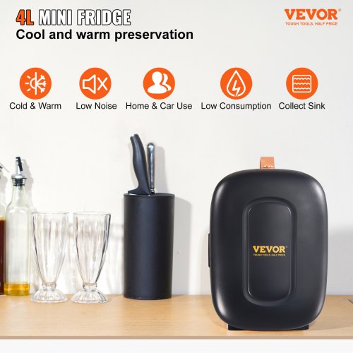 Mini Fridge, 4L/6 Cans Compact Personal Fridge, AC/DC Portable Thermoelectric Cooler and Warmer Refrigerators, Skincare Fridge for Beverage, Snacks, Home, Office and Car, CE Listed (Black)