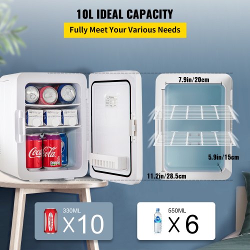 Mini Fridge 10 Liter Portable Cooler Warmer AC/DC Skincare Fridge, Stylish Look Compact Refrigerator, Lightweight Beauty Fridge for Bedroom Office Car Boat Dorm Cosmetic Medicine in Black
