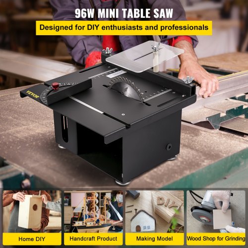 Mini Table Saw, 150W Power 10000RPM Motor Speed,0-90 Angle Cutting Portable DIY Machine with Stepless Speed Regulation, 1.3in Cutting Depth Small Multifunctional Saws for Crafts, Woodworking