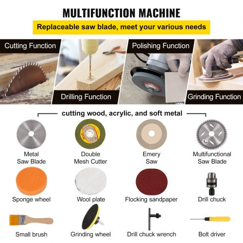 Mini Table Saw, 150W Power 10000RPM Motor Speed,0-90 Angle Cutting Portable DIY Machine with Stepless Speed Regulation, 1.3in Cutting Depth Small Multifunctional Saws for Crafts, Woodworking