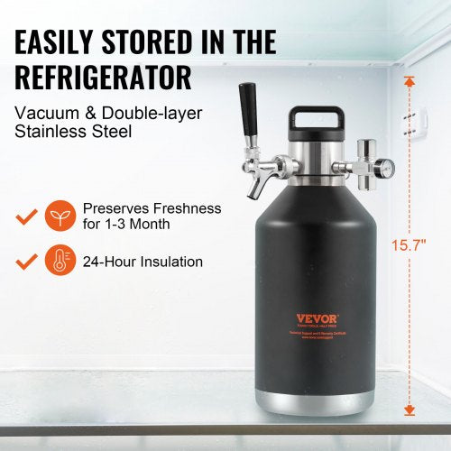 Beer Growler Tap System, 128Oz 4L Mini Keg, 304 Stainless Steel Pressurized Beer Growler, Keg Growler with Pressure Display, CO2 Regulator Faucet, Leak-Proof Ring For Draft, Homebrew, Craft Beer