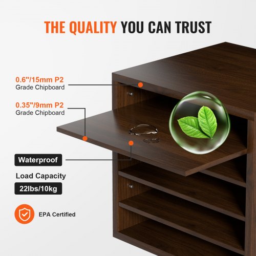 Literature Organizers, 5 Compartments Office Mailbox with Adjustable Shelves, Wood literature sorter 13.9x12x13 inches for Office, Home, Classroom, Mailrooms Organization, EPA Certified, Brown