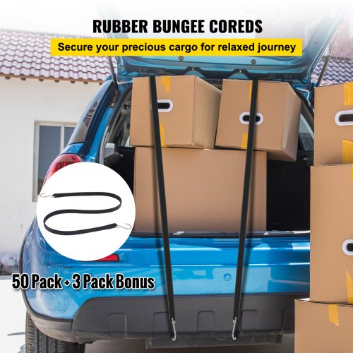 Rubber Bungee Cords, 53 Pack 41" Long, Weatherproof Natural Rubber Tie Down Straps with Crimped S Hooks, Heavy Duty Outdoor Tarp Straps for Securing Flatbed Trailers, Canvases, Cargo, and More