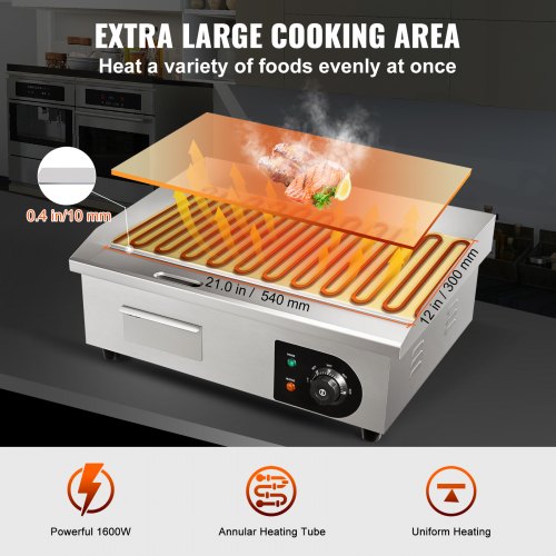 3000W 21" Commercial Electric Countertop Griddle Flat Top Grill Hot Plate