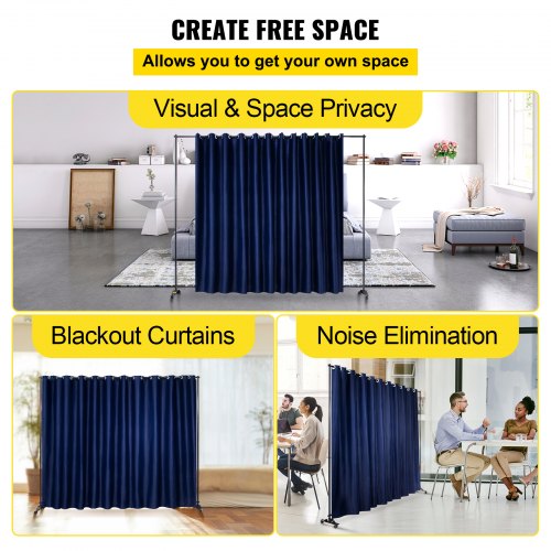 Curtain Divider Stand, 8 ft x 10 ft, 4 Rolling Wheels Room Divider Kit, Aluminum Alloy Frame, Blackout Curtain & Portable Oxford Bag Included, Expandable Room Divider for Office, Conference Navy