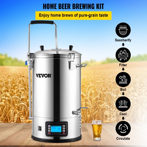 Electric Brewing System, 8 Gal/30 L, All-in-One Home Beer Brewer w/ Auto/Manual-Mode Panel, Mash Boil Device w/ 100-2500W Power 25-100℃ Temp 1-180 min Timer Circulating Pump Recipe Memory, 220V