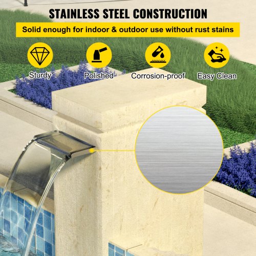 Waterfall Blade, 30cm Stainless Steel Waterfall Spillway, Rectangular Waterfall Pool Fountain, Cascade Blade w/ Connector, Hose, Clamp & PTFE Tape, Water Blade for Koi Fish Pond, Water Feature