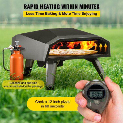 Gas Pizza Oven, Stainless Steel Propane Pizza Oven, Gas Fire Pizza Oven with 12" Pizza Stone, Portable Gas Pizza Oven with Foldable Legs, Gas Powered Pizza Oven for Outdoor Camping-Global Patent