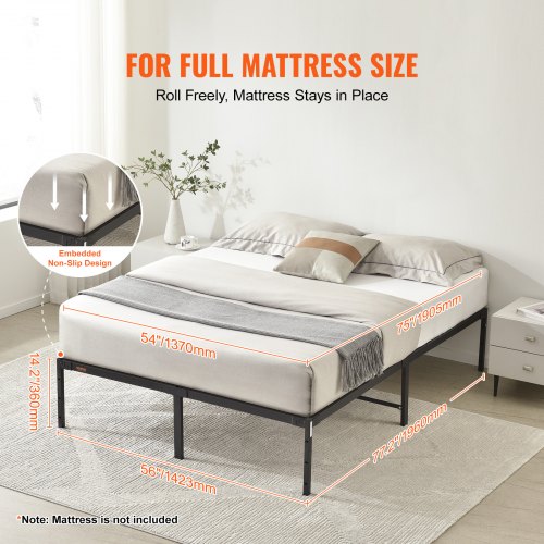 14 Inch Full Metal Bed Frame Platform, No Box Spring Needed, 1500 lbs Loading Capacity Embedded Heavy Duty Mattress Foundation with Steel Slat Support, Easy Assembly, Noise Free