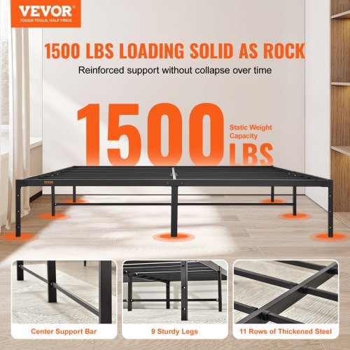 14 Inch King Metal Bed Frame Platform, No Box Spring Needed, 1500 lbs Loading Capacity Embedded Heavy Duty Mattress Foundation with Steel Slat Support, Easy Assembly, Noise Free