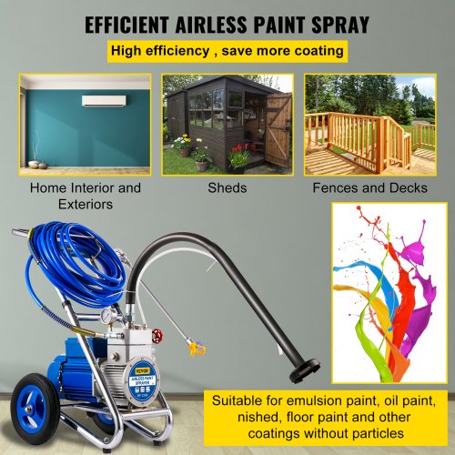 Cart Airless Paint Sprayer, 1500W Commercial Paint Sprayer, 1GPM Airless Paint Sprayer, Paint Sprayers for Home Interior and Exterior While Delivering Softer and Well-Distributed Spray