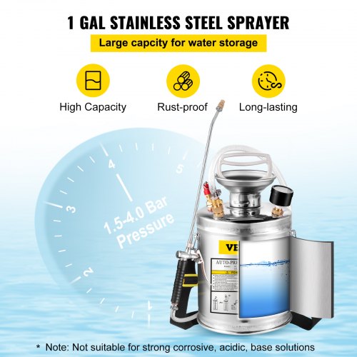 Stainless Steel Sprayer 4L Household Gardening and Floor Cleaning Sprayer, Suitable for the Current Neds of Industry, Agriculture, Commerce, Medicine and Other Industries