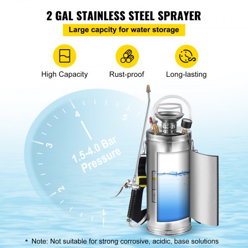 Stainless Steel Sprayer 8L Household Gardening and Floor Cleaning Sprayer, Suitable for the Current Neds of Industry, Agriculture, Commerce, Medicine and Other Industries
