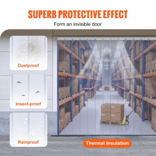 Strip Curtain, 96" Height x 96" Width, 0.08" Thickness, 16PCS Clear PVC Strip Door Curtain, Freezer Curtain, Plastic Door Strips for Walk in Freezers, Coolers & Warehouse Doors, with 50% Overlap
