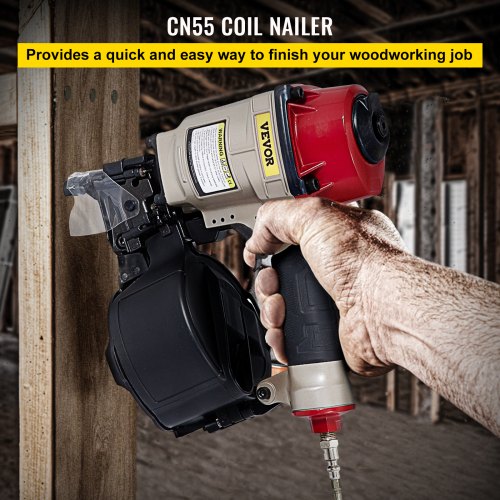 Roofing Nail Gun CN55, Professional Coil Nailer from 1-Inch up to 2-1/4-Inch, Siding Nailer with Adjustable PC Magazine Coil Siding Nailer 15 Degree for Driving Roofing Nails Fast and Hard