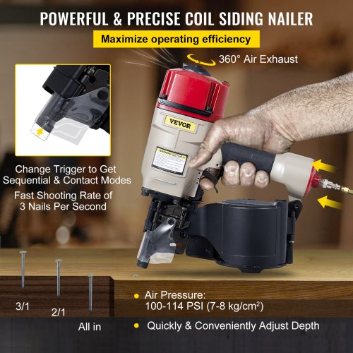 Roofing Nail Gun CN80, Professional Coil Nailer from 2-Inch up to 3-1/4-Inch, Siding Nailer with Adjustable PC Magazine Coil Siding Nailer 15 Degree for Driving Roofing Nails Fast and Hard
