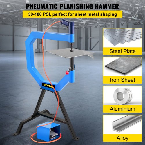 Pneumatic Planishing Hammer, 19.63" Throat Power Hammer Blacksmithing, Planishing Hammer w/ Foot Pedal & Steel Stand, 50-100PSI Air Planishing Hammer, English Wheel for Industrial Metal Shaping