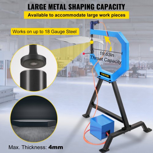 Pneumatic Planishing Hammer, 19.63" Throat Power Hammer Blacksmithing, Planishing Hammer w/ Foot Pedal & Steel Stand, 50-100PSI Air Planishing Hammer, English Wheel for Industrial Metal Shaping