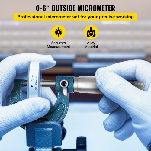 Outside Micrometer Set, 0-6" Machinist Micrometer, 0.0001" Graduation Micrometer Set, 6 Pcs Machinist Tool Set, Alloy Precision Micrometer, Laser-etched Micrometer Standard Set with Fitted Case