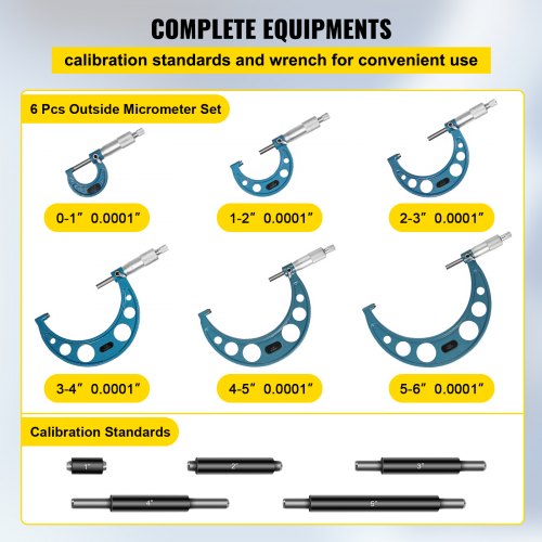 Outside Micrometer Set, 0-6" Machinist Micrometer, 0.0001" Graduation Micrometer Set, 6 Pcs Machinist Tool Set, Alloy Precision Micrometer, Laser-etched Micrometer Standard Set with Fitted Case