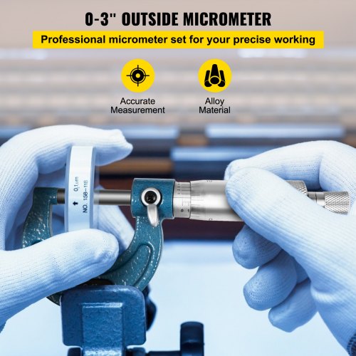 Outside Micrometer Set, 0-3" Machinist Micrometer, 0.0001" Graduation Micrometer Set, 3 Pcs Machinist Tool Set, Alloy Precision Micrometer, Laser-etched Micrometer Standard Set with Fitted Case